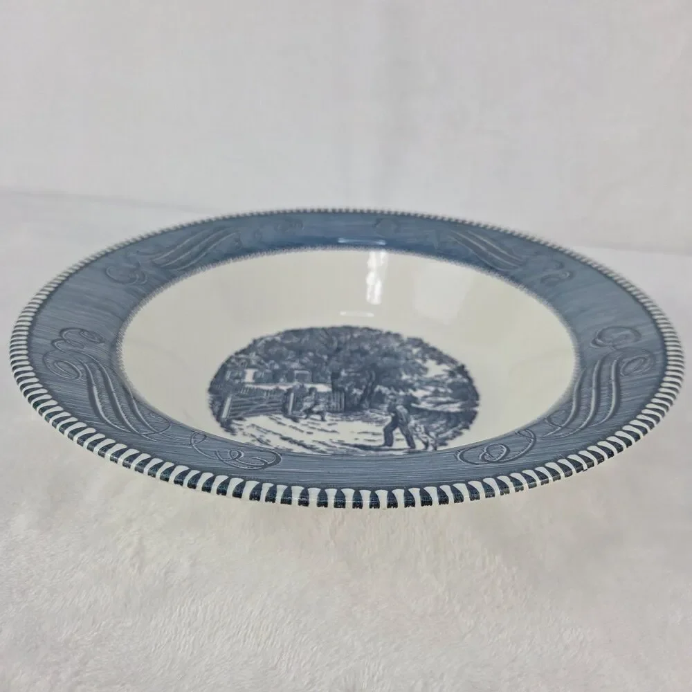 Vintage Royal China Currier & Ives Blue Home Sweet Home Serving Bowl 10.25